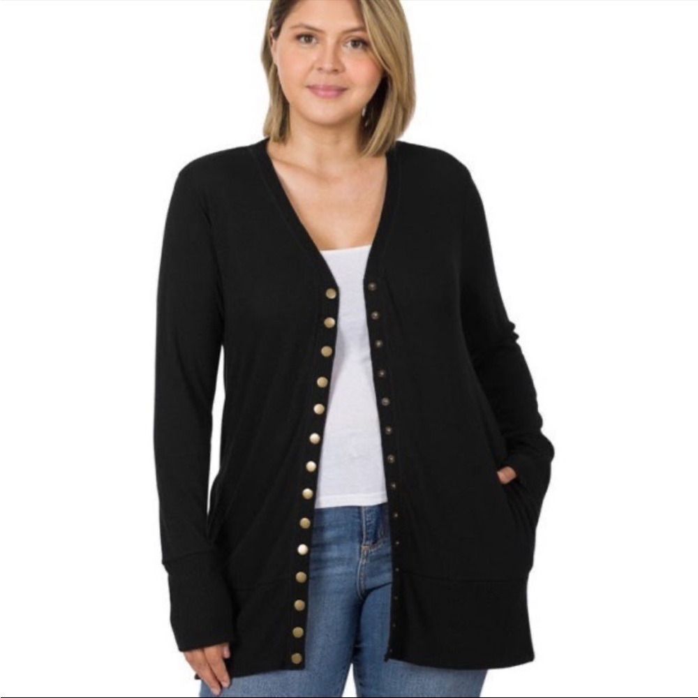 ZENANA
Long Sleeve Snap Button V-neck Sweater Cardigan - Picture 11 of 12